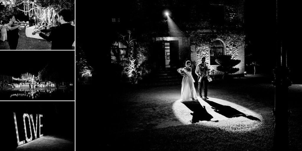 cena en los jardines de la finca