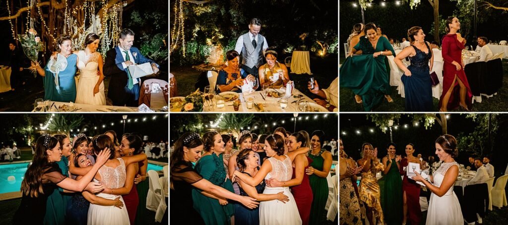 cena en los jardines de la finca